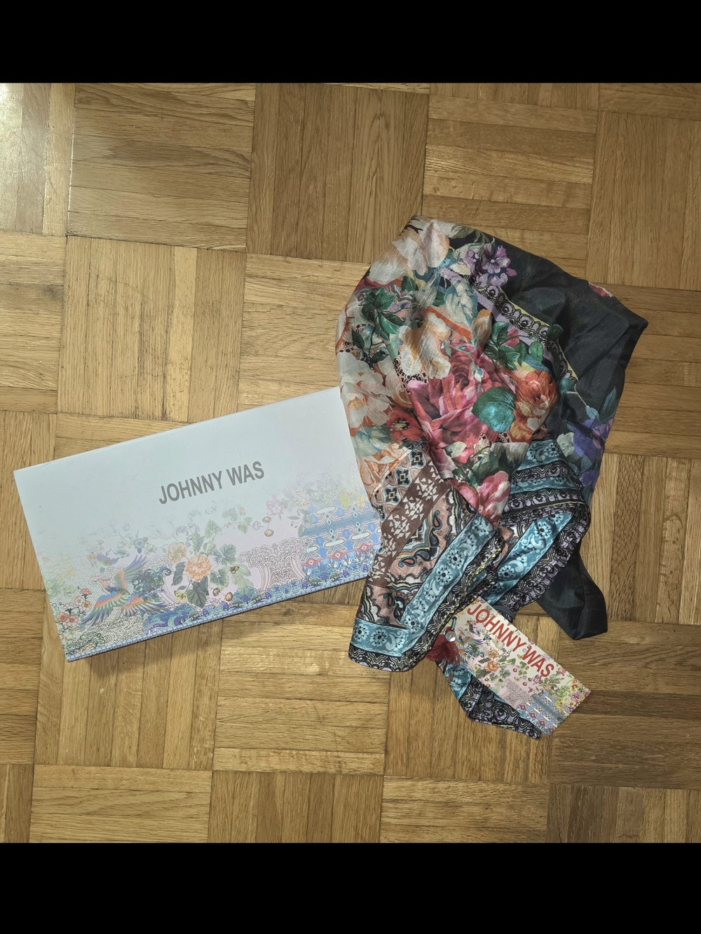 JOHNNY WAS Floral Multicolor Silk Scarf